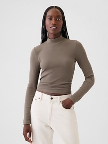 Modern Rib Mockneck Crop Shirt