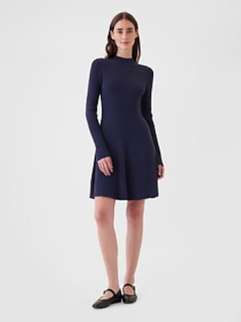 Mockneck Rib Sweater Mini Dress