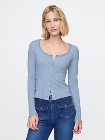 Pointelle Crop Cardigan