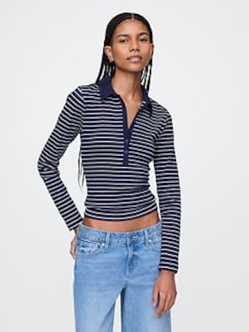 Modern Wide Rib Crop Polo Shirt