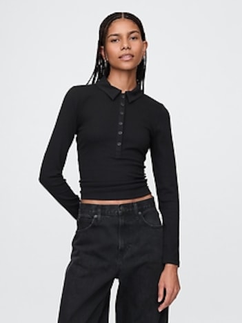 Modern Wide Rib Crop Polo Shirt
