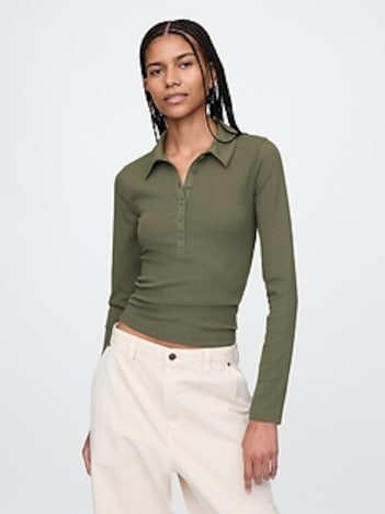 Modern Wide Rib Crop Polo Shirt
