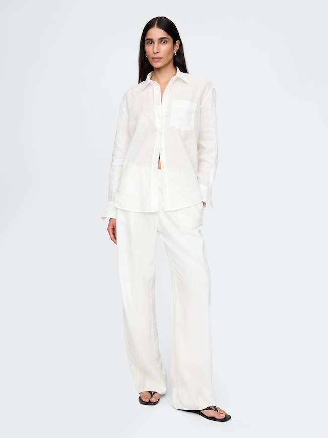 Linen-Blend Easy Wide-Hem Pants