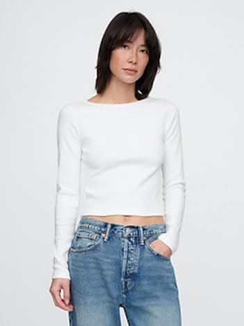 Heavyweight Rib Boatneck Crop T-Shirt