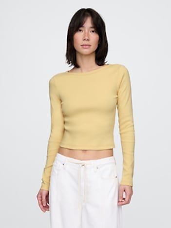 Heavyweight Rib Boatneck Crop T-Shirt