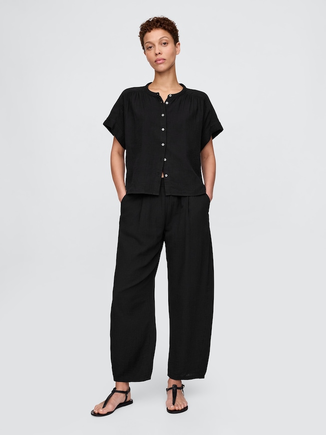 Cotton Gauze Easy Barrel Pants