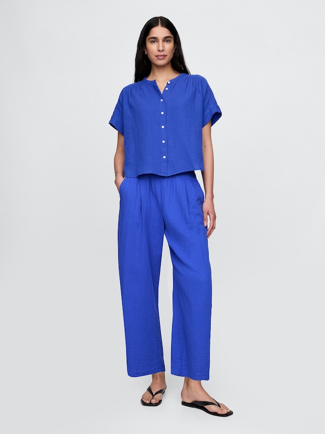 Cotton Gauze Easy Barrel Pants