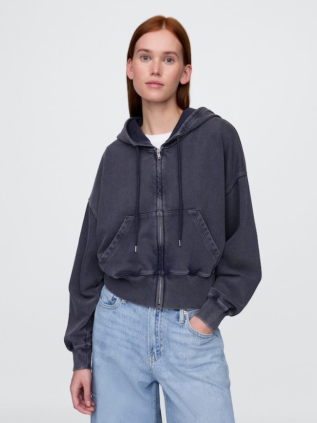 French Terry Oversized Zip Wedge Hoodie