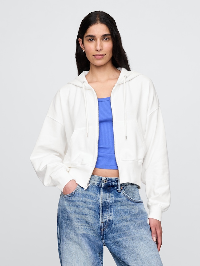 French Terry Oversized Zip Wedge Hoodie