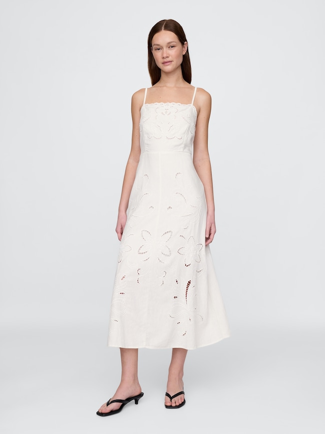 Linen-Blend Embroidered Maxi Dress