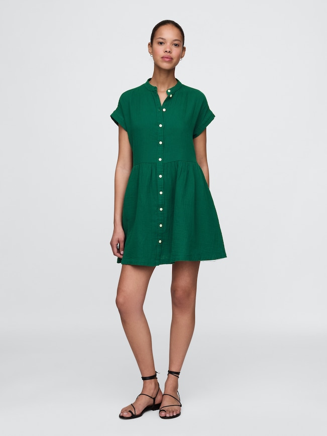 Cotton Gauze Mini Shirtdress